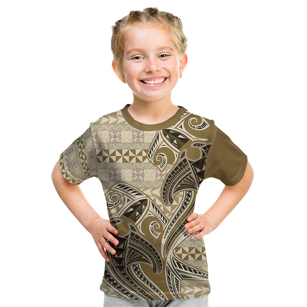 Vintage Hammerhead Shark Valentine Day Kid T Shirt Pasifika Sataoa Pattern - Beige Tan LT9 Beige Tan - Polynesian Pride