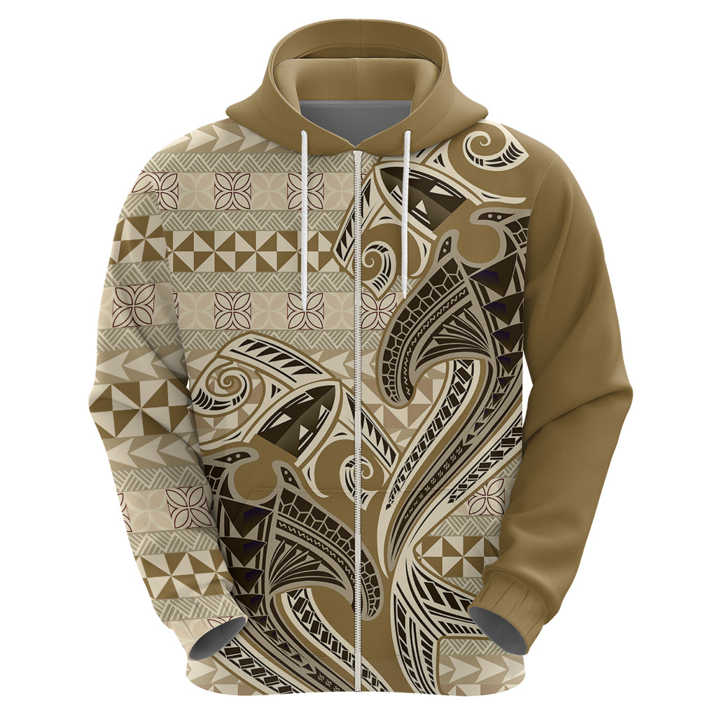 Vintage Hammerhead Shark Valentine Day Zip Hoodie Pasifika Sataoa Pattern - Beige Tan LT9 - Polynesian Pride