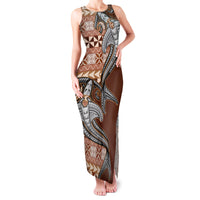 Vintage Hammerhead Shark Valentine Day Family Matching Tank Maxi Dress and Hawaiian Shirt Pasifika Sataoa Pattern - Brown Beige Tan LT9 Mom's Dress Brown - Polynesian Pride