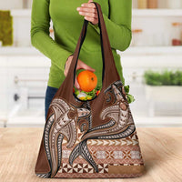 Vintage Hammerhead Shark Valentine Day Grocery Bag Pasifika Sataoa Pattern - Brown Beige Tan