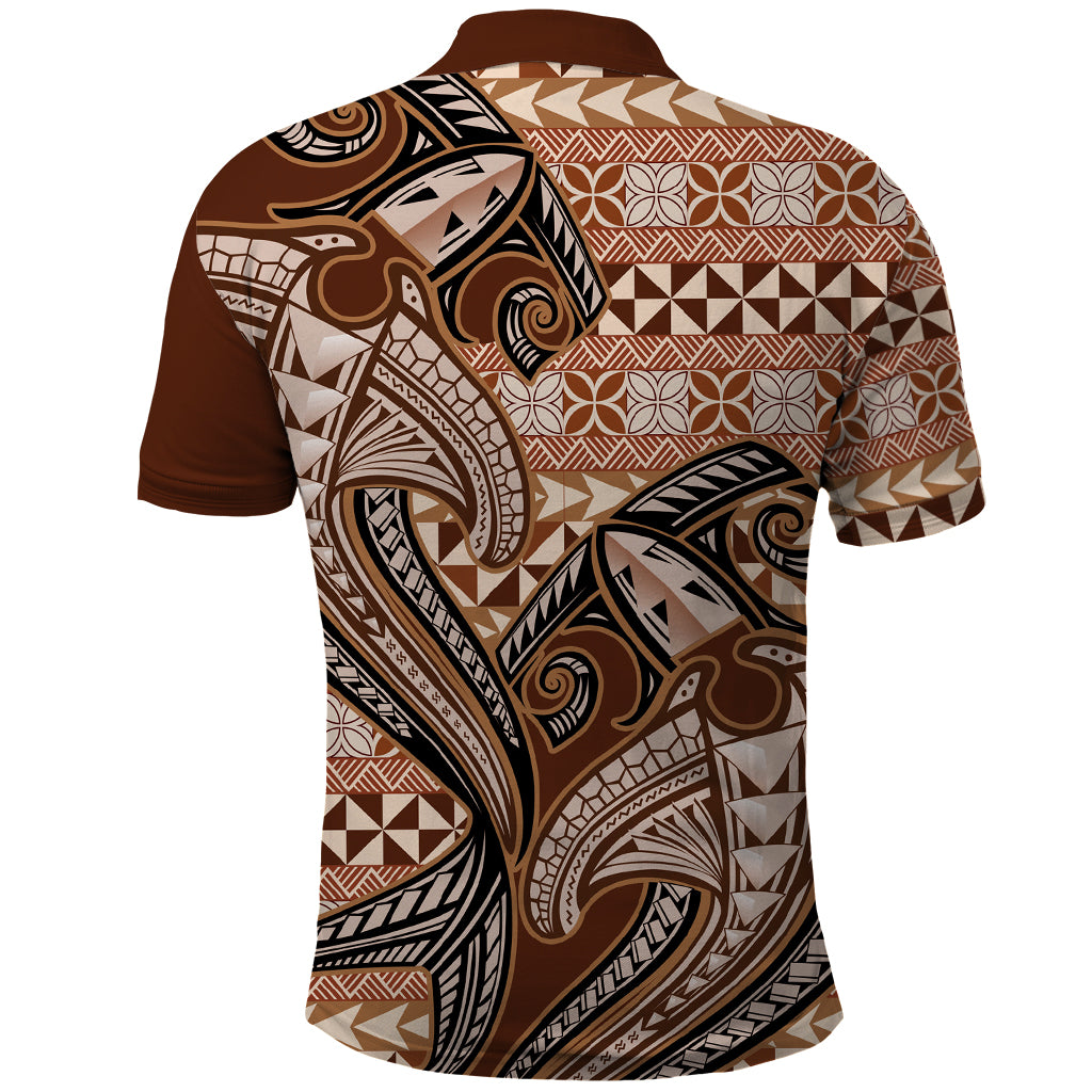Vintage Hammerhead Shark Valentine Day Polo Shirt Pasifika Sataoa Pattern - Brown Beige Tan LT9 - Polynesian Pride