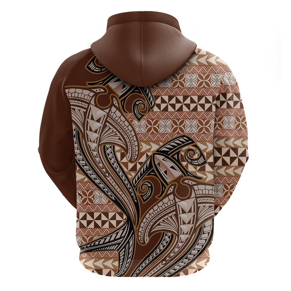 Vintage Hammerhead Shark Valentine Day Zip Hoodie Pasifika Sataoa Pattern - Brown Beige Tan LT9 - Polynesian Pride