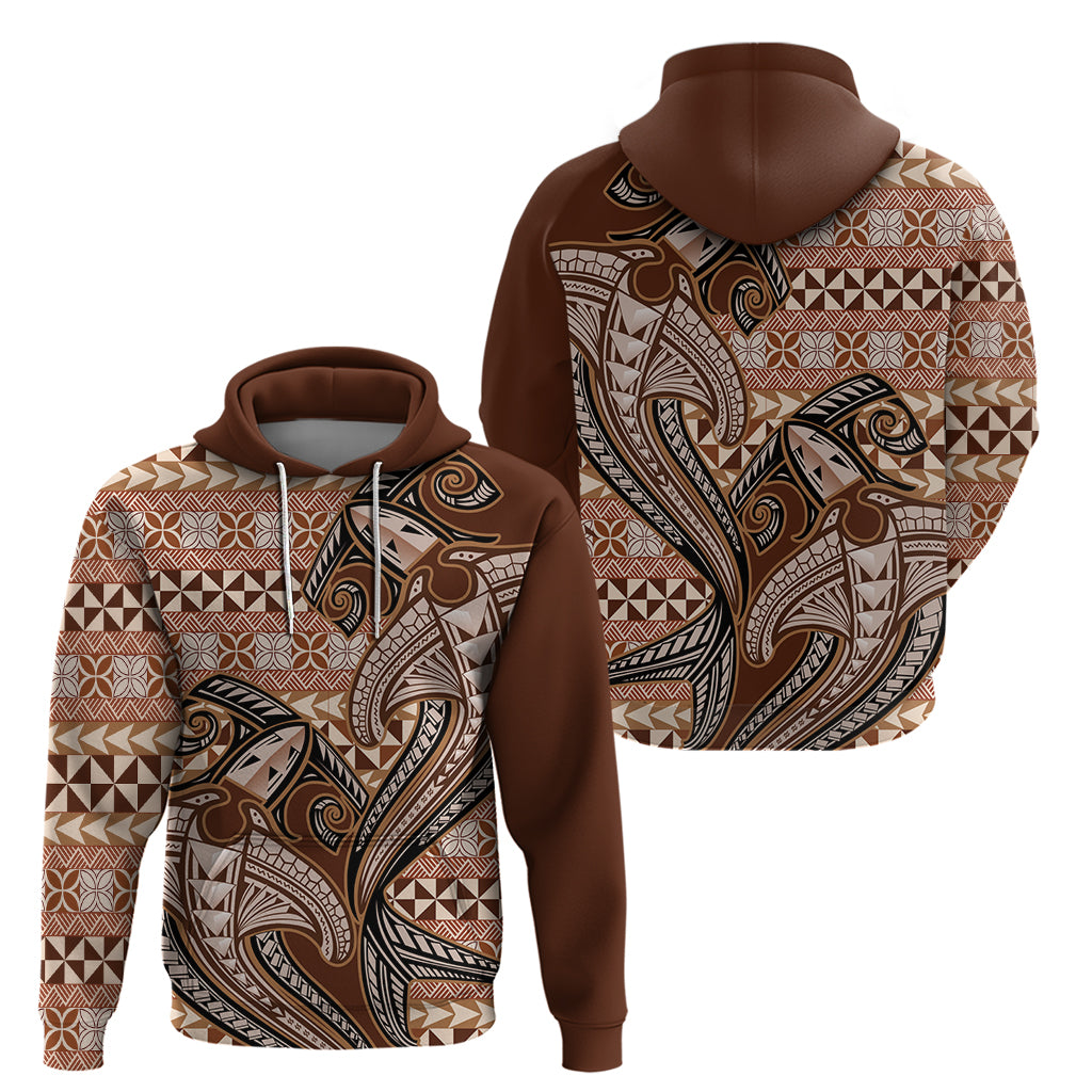 Vintage Hammerhead Shark Valentine Day Zip Hoodie Pasifika Sataoa Pattern - Brown Beige Tan LT9 - Polynesian Pride