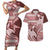 Vintage Hammerhead Shark Valentine Day Couples Matching Short Sleeve Bodycon Dress and Hawaiian Shirt Pasifika Sataoa Pattern - Cherry LT9 Cherry - Polynesian Pride