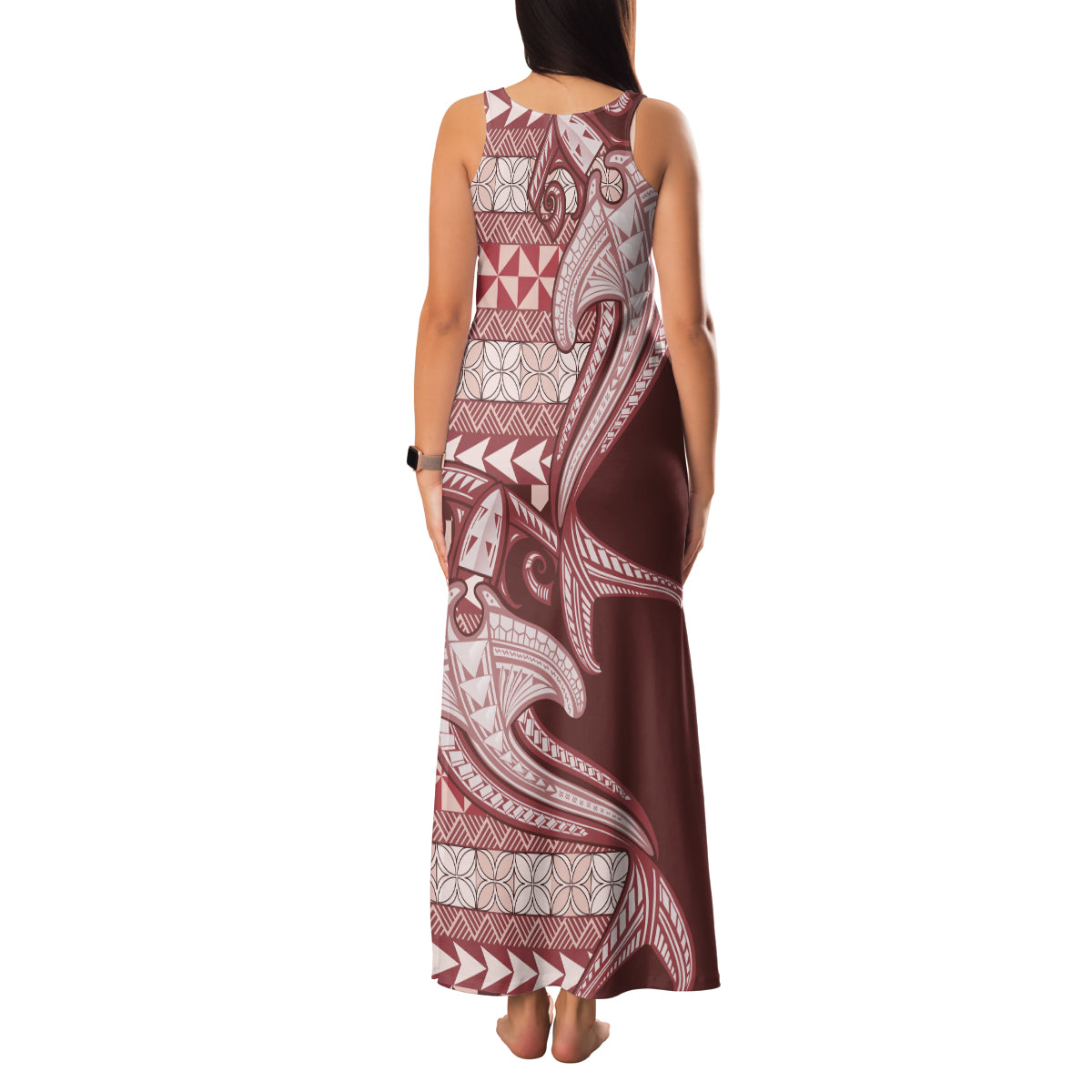 Vintage Hammerhead Shark Valentine Day Family Matching Tank Maxi Dress and Hawaiian Shirt Pasifika Sataoa Pattern - Cherry LT9 - Polynesian Pride