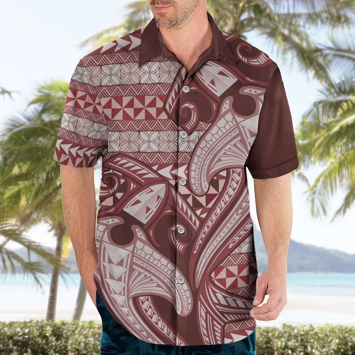 Vintage Hammerhead Shark Valentine Day Hawaiian Shirt Pasifika Sataoa Pattern - Cherry LT9 - Polynesian Pride