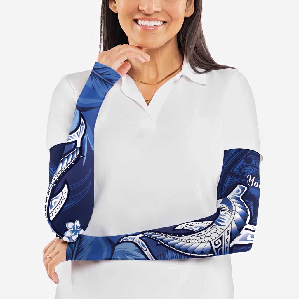 Personalized Hawaiian Maori Hammerhead Shark Arm Sleeves Polu Plumeria - Polynesian Pride