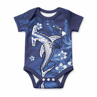 Personalized Hawaiian Maori Hammerhead Shark Baby Onesie Polu Plumeria LT9 Blue - Polynesian Pride