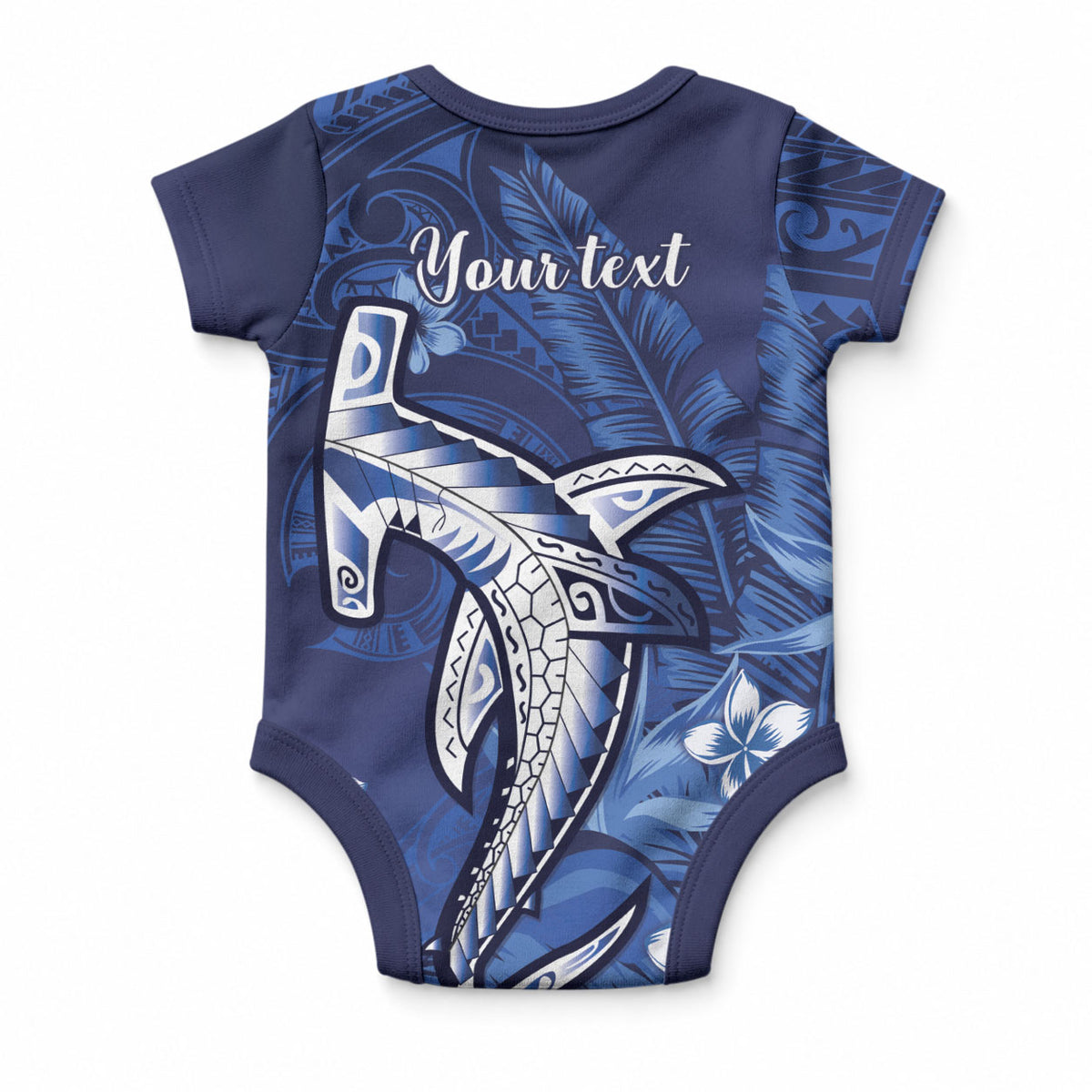Personalized Hawaiian Maori Hammerhead Shark Baby Onesie Polu Plumeria LT9 - Polynesian Pride