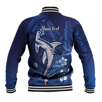 Personalized Hawaiian Maori Hammerhead Shark Baseball Jacket Polu Plumeria - Polynesian Pride