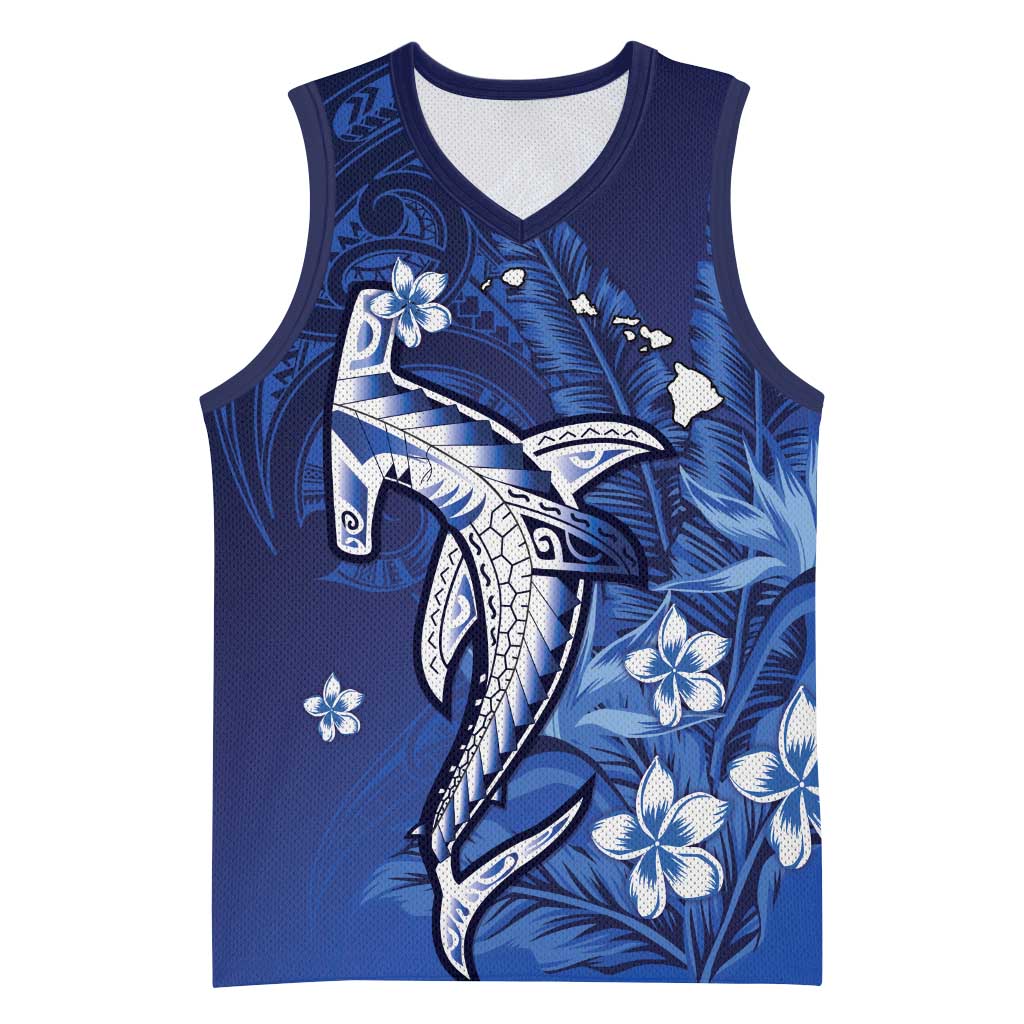 Personalized Hawaiian Maori Hammerhead Shark Basketball Jersey Polu Plumeria - Polynesian Pride