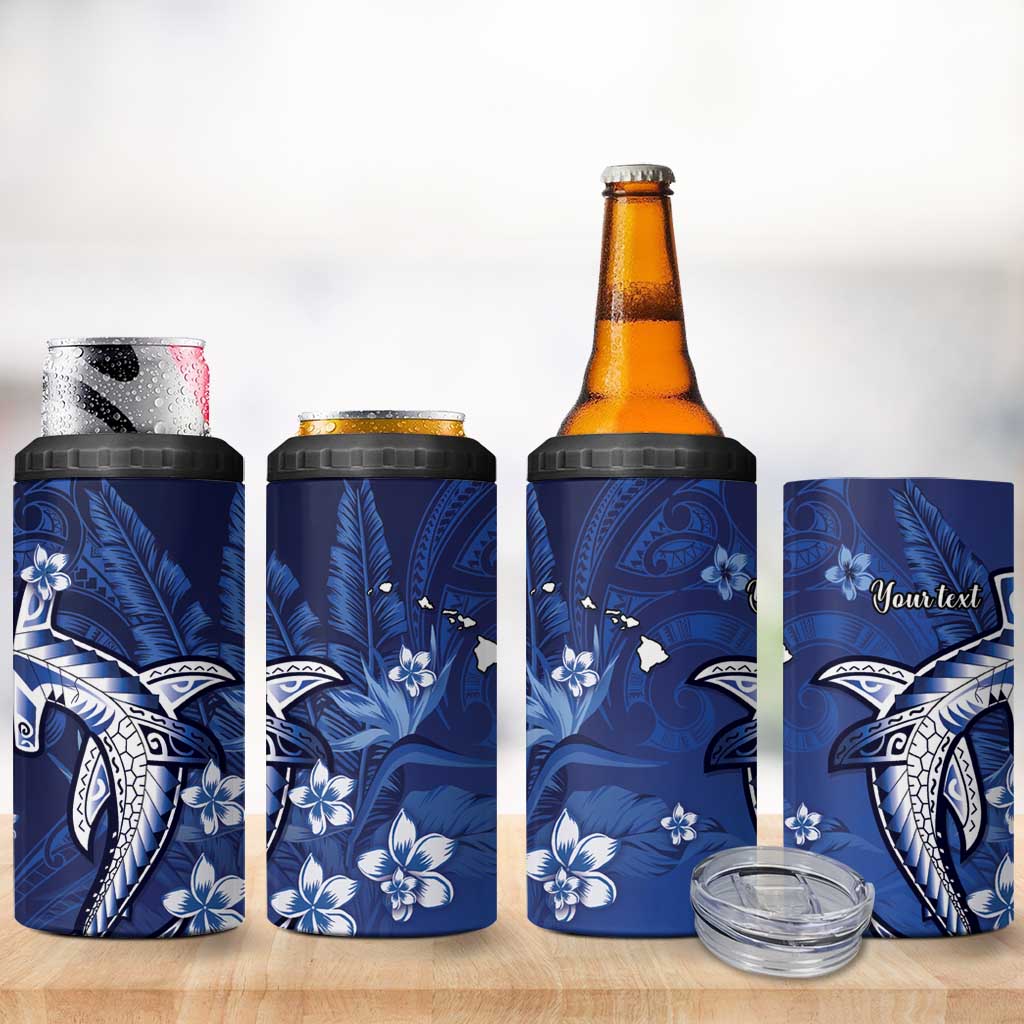 Personalized Hawaiian Maori Hammerhead Shark 4 in 1 Can Cooler Tumbler Polu Plumeria - Polynesian Pride