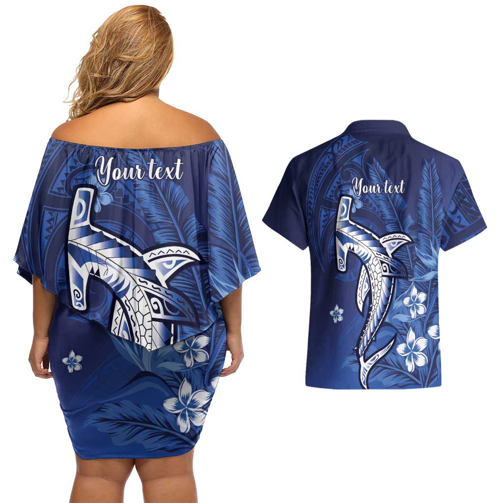 Personalized Hawaiian Maori Hammerhead Shark Couples Matching Off Shoulder Short Dress and Hawaiian Shirt Polu Plumeria LT9 - Polynesian Pride
