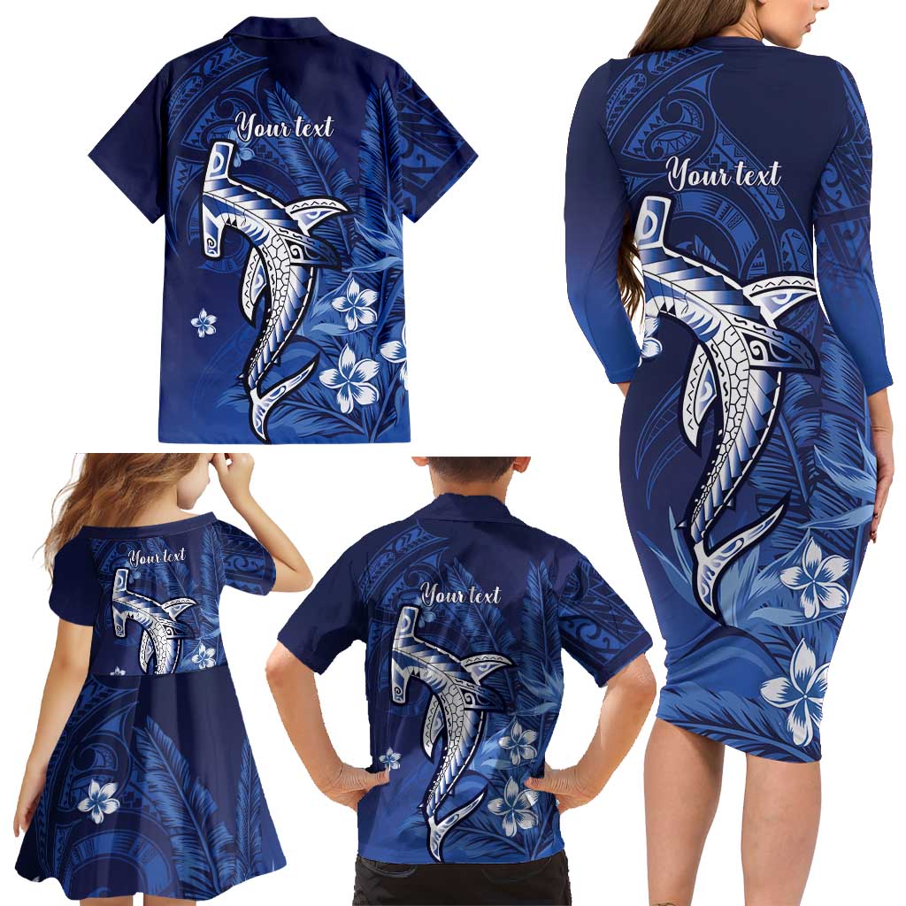 Personalized Hawaiian Maori Hammerhead Shark Family Matching Long Sleeve Bodycon Dress and Hawaiian Shirt Polu Plumeria LT9 - Polynesian Pride
