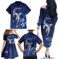 Personalized Hawaiian Maori Hammerhead Shark Family Matching Off The Shoulder Long Sleeve Dress and Hawaiian Shirt Polu Plumeria LT9 - Polynesian Pride