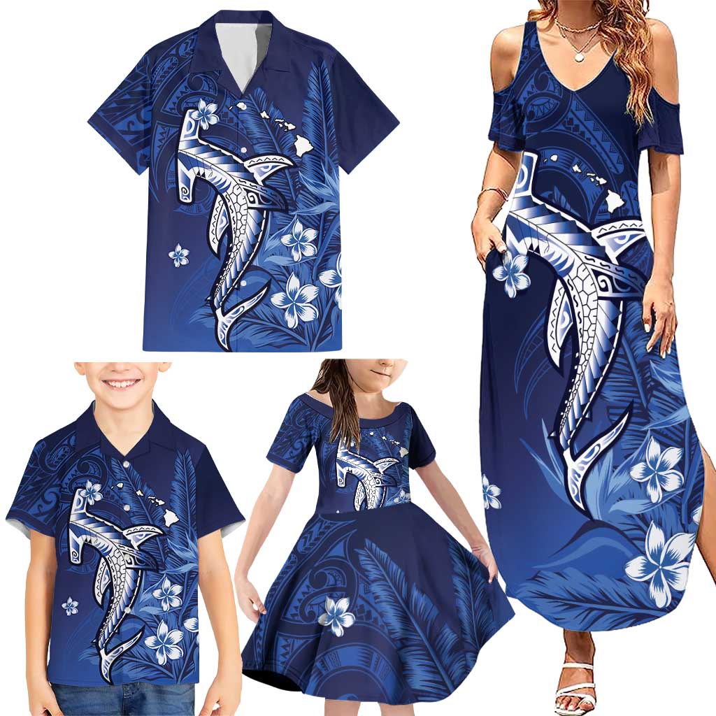 Personalized Hawaiian Maori Hammerhead Shark Family Matching Summer Maxi Dress and Hawaiian Shirt Polu Plumeria LT9 - Polynesian Pride