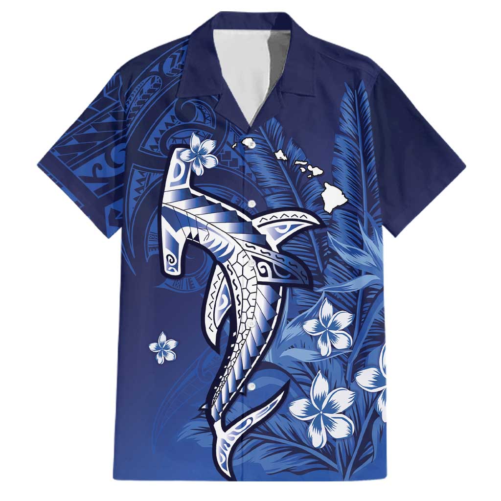 Personalized Hawaiian Maori Hammerhead Shark Family Matching Summer Maxi Dress and Hawaiian Shirt Polu Plumeria LT9 Dad's Shirt - Short Sleeve Blue - Polynesian Pride