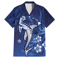 Personalized Hawaiian Maori Hammerhead Shark Family Matching Summer Maxi Dress and Hawaiian Shirt Polu Plumeria LT9 Dad's Shirt - Short Sleeve Blue - Polynesian Pride
