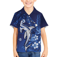 Personalized Hawaiian Maori Hammerhead Shark Family Matching Summer Maxi Dress and Hawaiian Shirt Polu Plumeria LT9 Son's Shirt Blue - Polynesian Pride