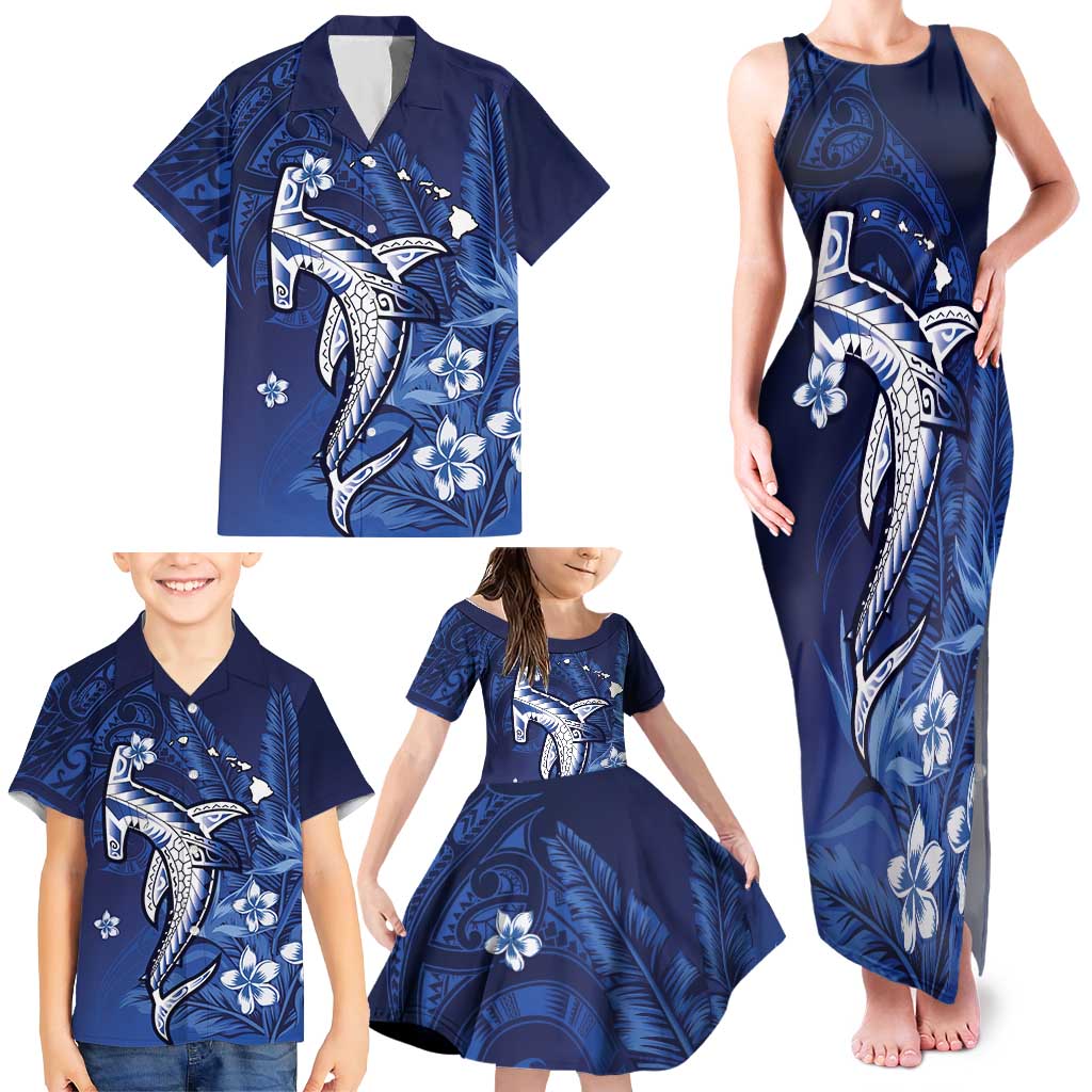 Personalized Hawaiian Maori Hammerhead Shark Family Matching Tank Maxi Dress and Hawaiian Shirt Polu Plumeria LT9 - Polynesian Pride