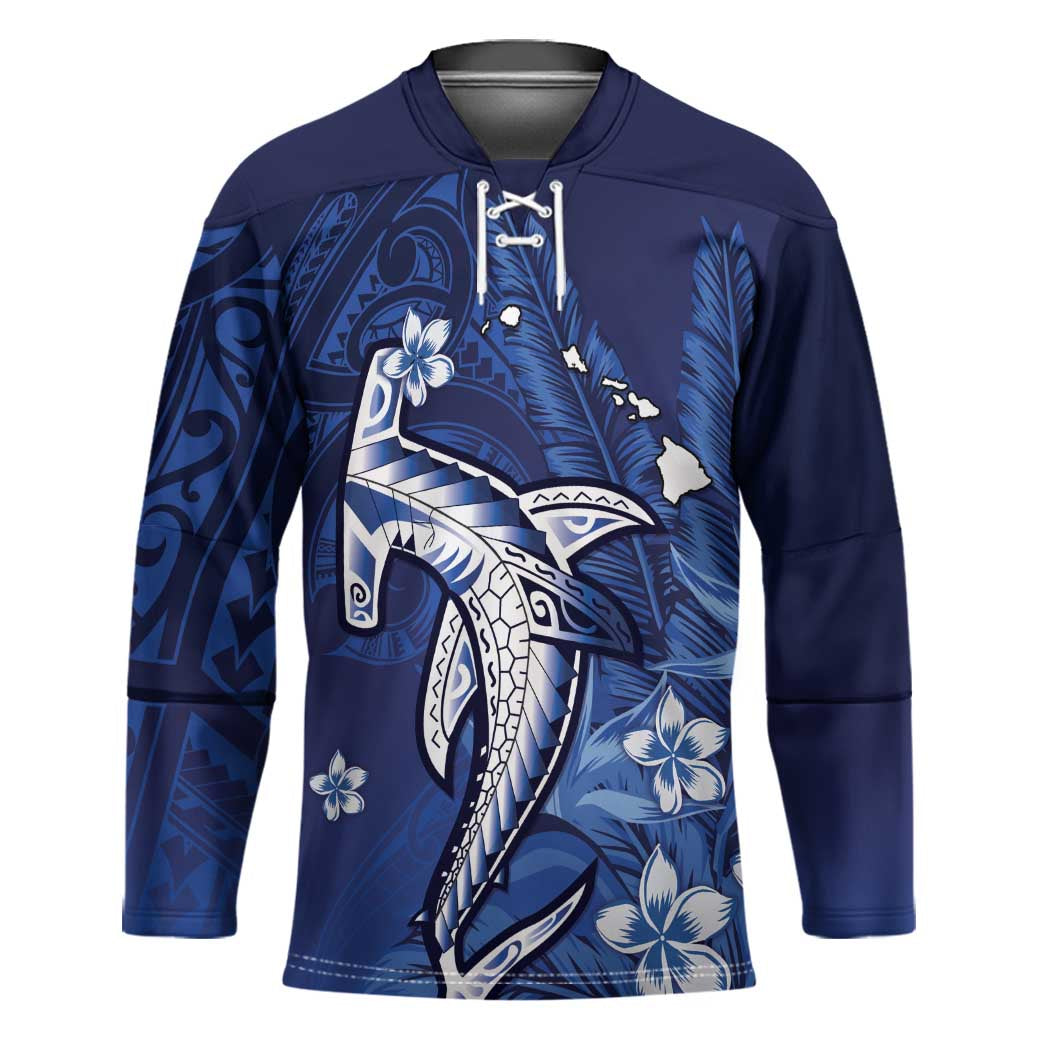 Personalized Hawaiian Maori Hammerhead Shark Hockey Jersey Polu Plumeria - Polynesian Pride