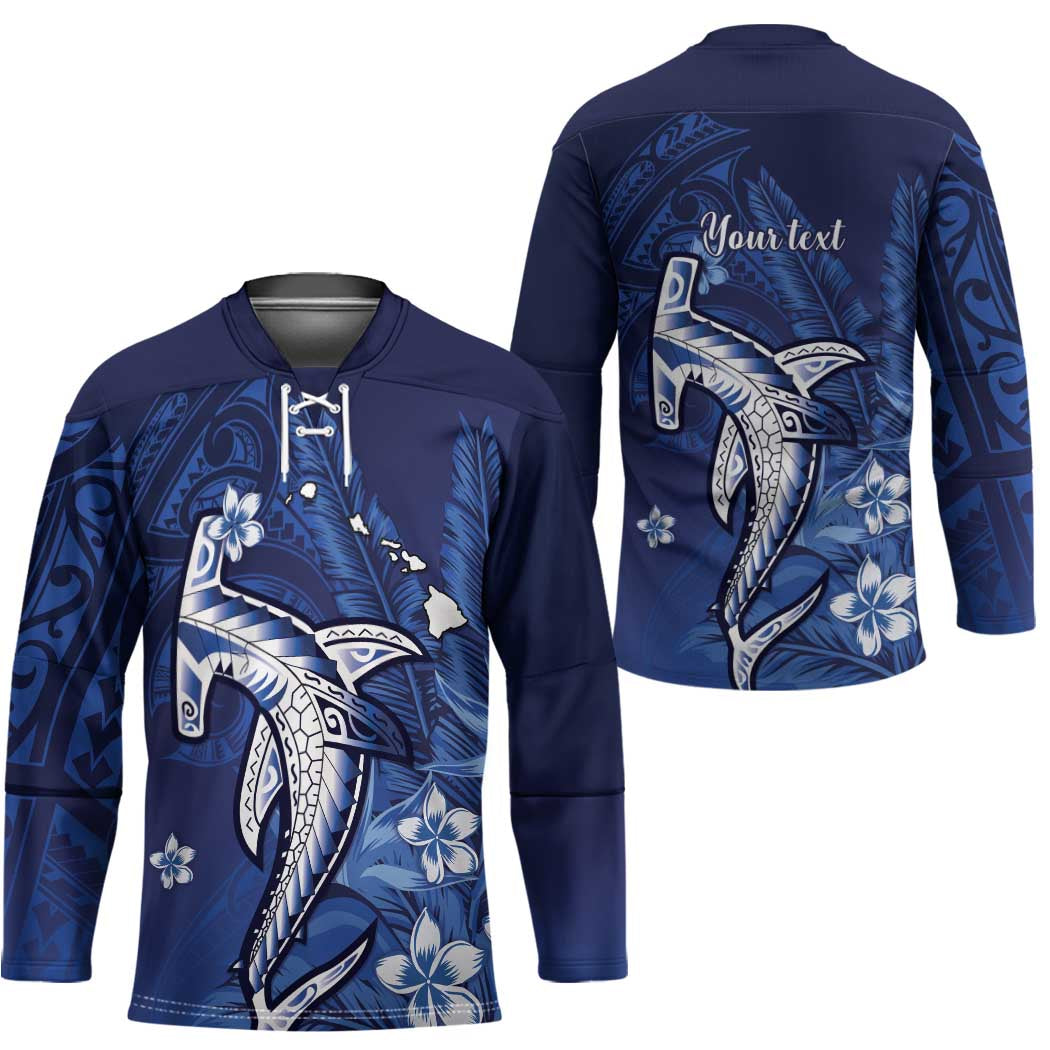 Personalized Hawaiian Maori Hammerhead Shark Hockey Jersey Polu Plumeria - Polynesian Pride