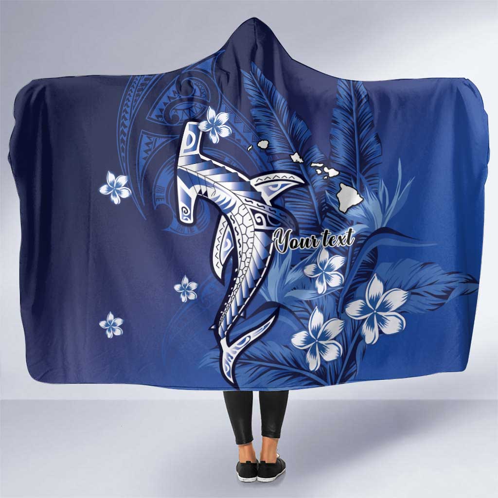 Personalized Hawaiian Maori Hammerhead Shark Hooded Blanket Polu Plumeria - Polynesian Pride