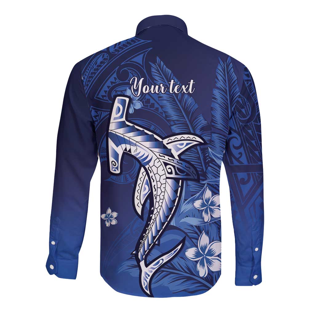 Personalized Hawaiian Maori Hammerhead Shark Long Sleeve Button Shirt Polu Plumeria - Polynesian Pride