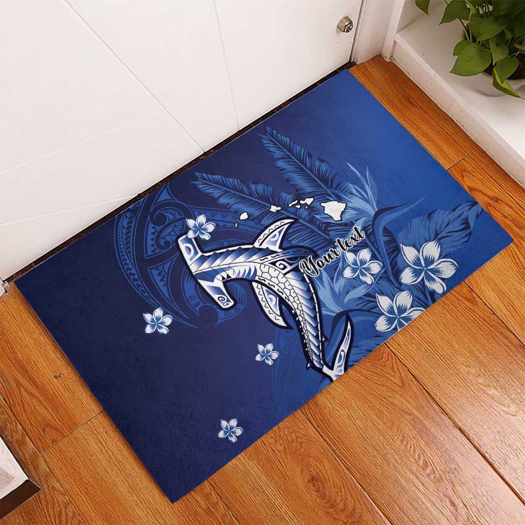 Personalized Hawaiian Maori Hammerhead Shark Rubber Doormat Polu Plumeria - Polynesian Pride