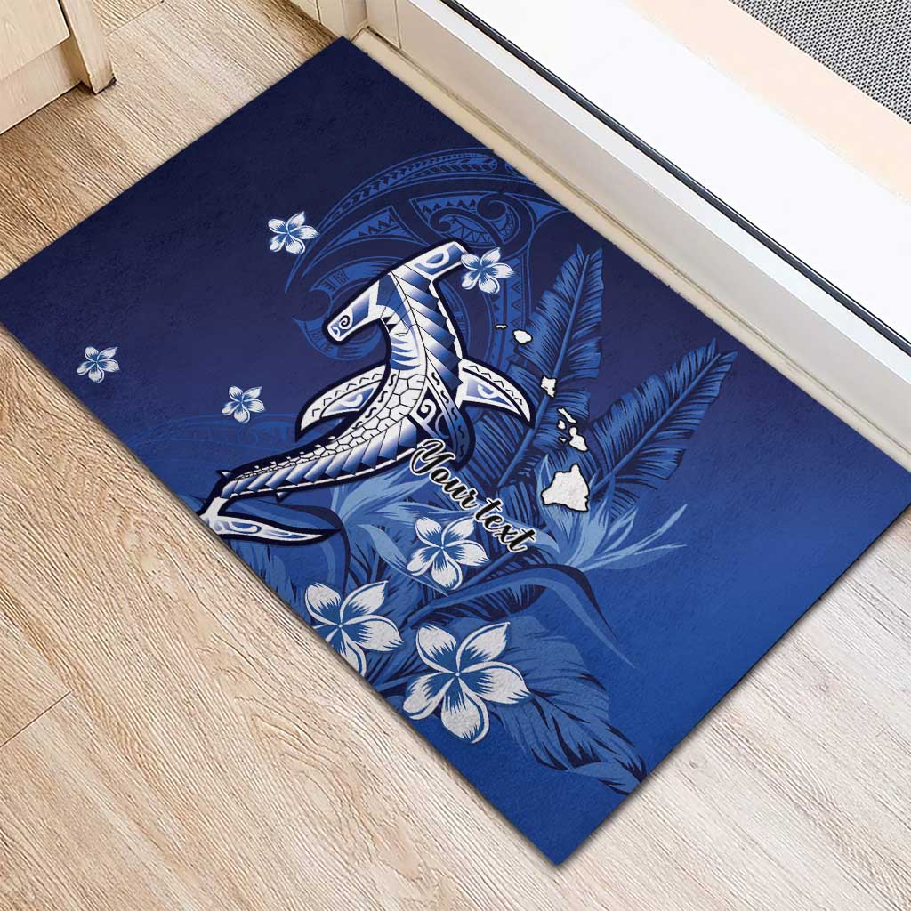 Personalized Hawaiian Maori Hammerhead Shark Rubber Doormat Polu Plumeria - Polynesian Pride