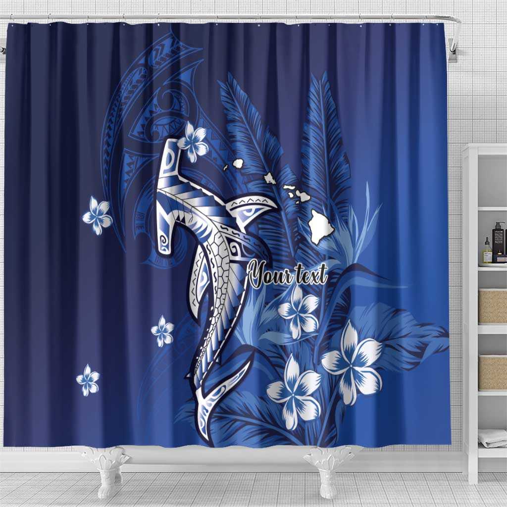 Personalized Hawaiian Maori Hammerhead Shark Shower Curtain Polu Plumeria - Polynesian Pride