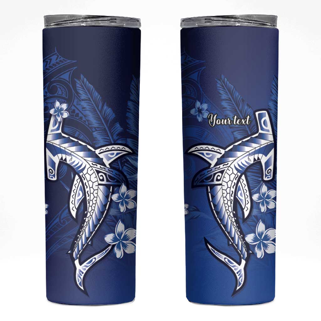 Personalized Hawaiian Maori Hammerhead Shark Skinny Tumbler Polu Plumeria - Polynesian Pride