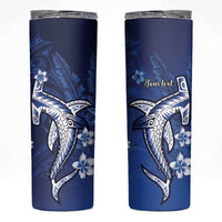 Personalized Hawaiian Maori Hammerhead Shark Skinny Tumbler Polu Plumeria - Polynesian Pride