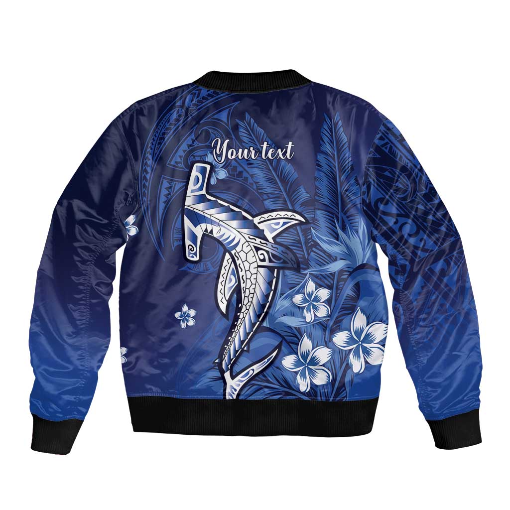 Personalized Hawaiian Maori Hammerhead Shark Sleeve Zip Bomber Jacket Polu Plumeria - Polynesian Pride