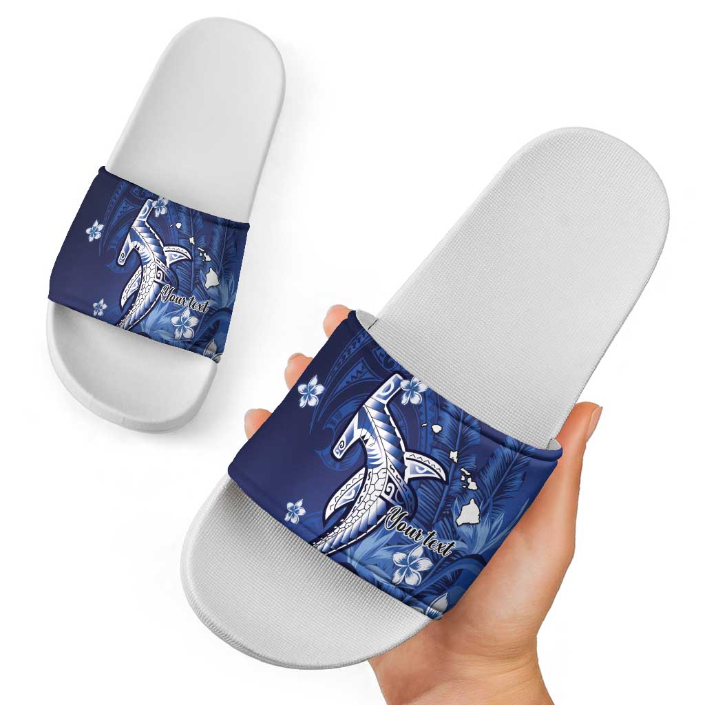 Personalized Hawaiian Maori Hammerhead Shark Slide Sandals Polu Plumeria - Polynesian Pride