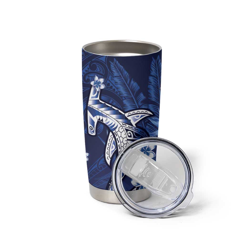 Personalized Hawaiian Maori Hammerhead Shark Tumbler Cup Polu Plumeria - Polynesian Pride