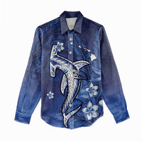 Personalized Hawaiian Maori Hammerhead Shark Women Casual Shirt Polu Plumeria - Polynesian Pride
