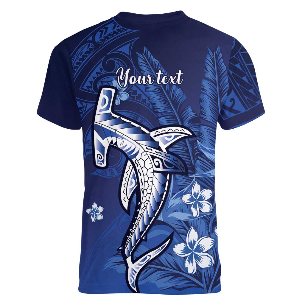 Personalized Hawaiian Maori Hammerhead Shark Women V-Neck T-Shirt Polu Plumeria - Polynesian Pride