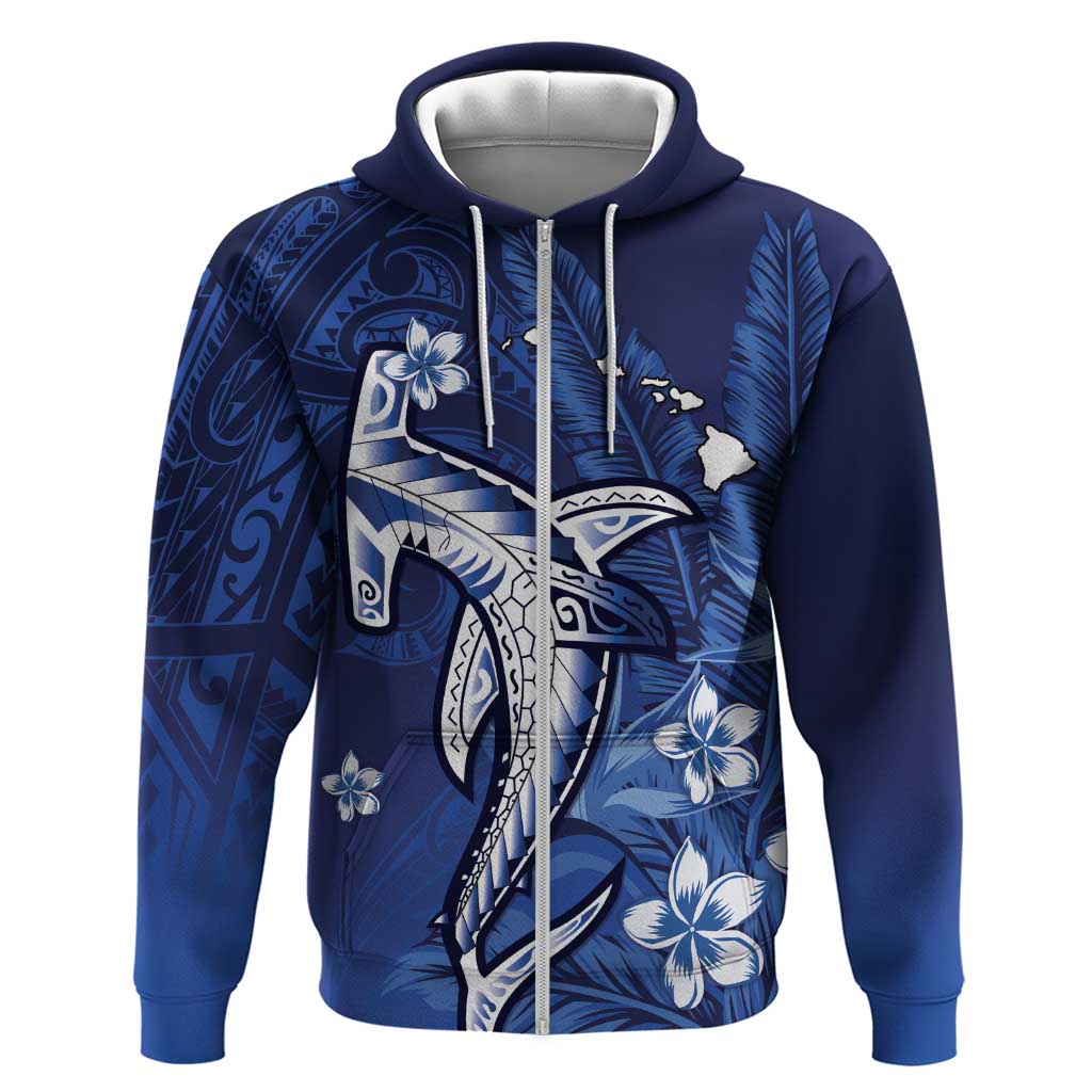 Personalized Hawaiian Maori Hammerhead Shark Zip Hoodie Polu Plumeria - Polynesian Pride