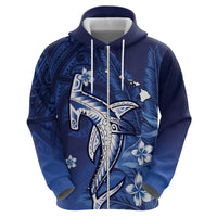 Personalized Hawaiian Maori Hammerhead Shark Zip Hoodie Polu Plumeria - Polynesian Pride