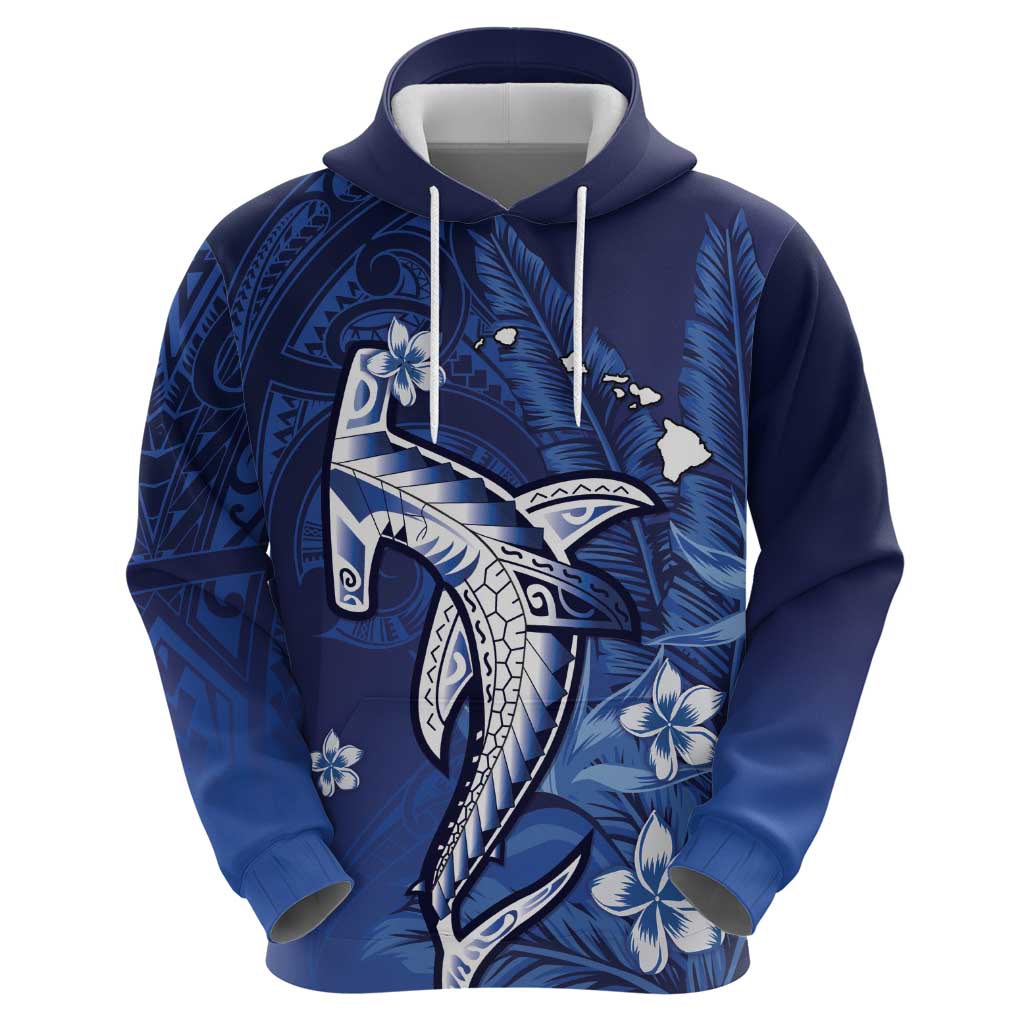 Personalized Hawaiian Maori Hammerhead Shark Zip Hoodie Polu Plumeria - Polynesian Pride