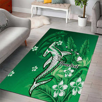 Personalized Hawaiian Maori Hammerhead Shark Area Rug Omaomao Plumeria - Polynesian Pride