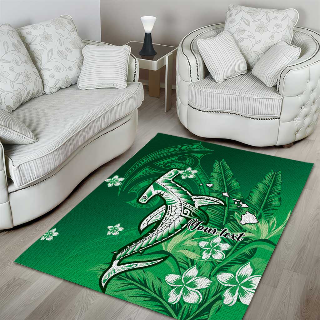 Personalized Hawaiian Maori Hammerhead Shark Area Rug Omaomao Plumeria - Polynesian Pride