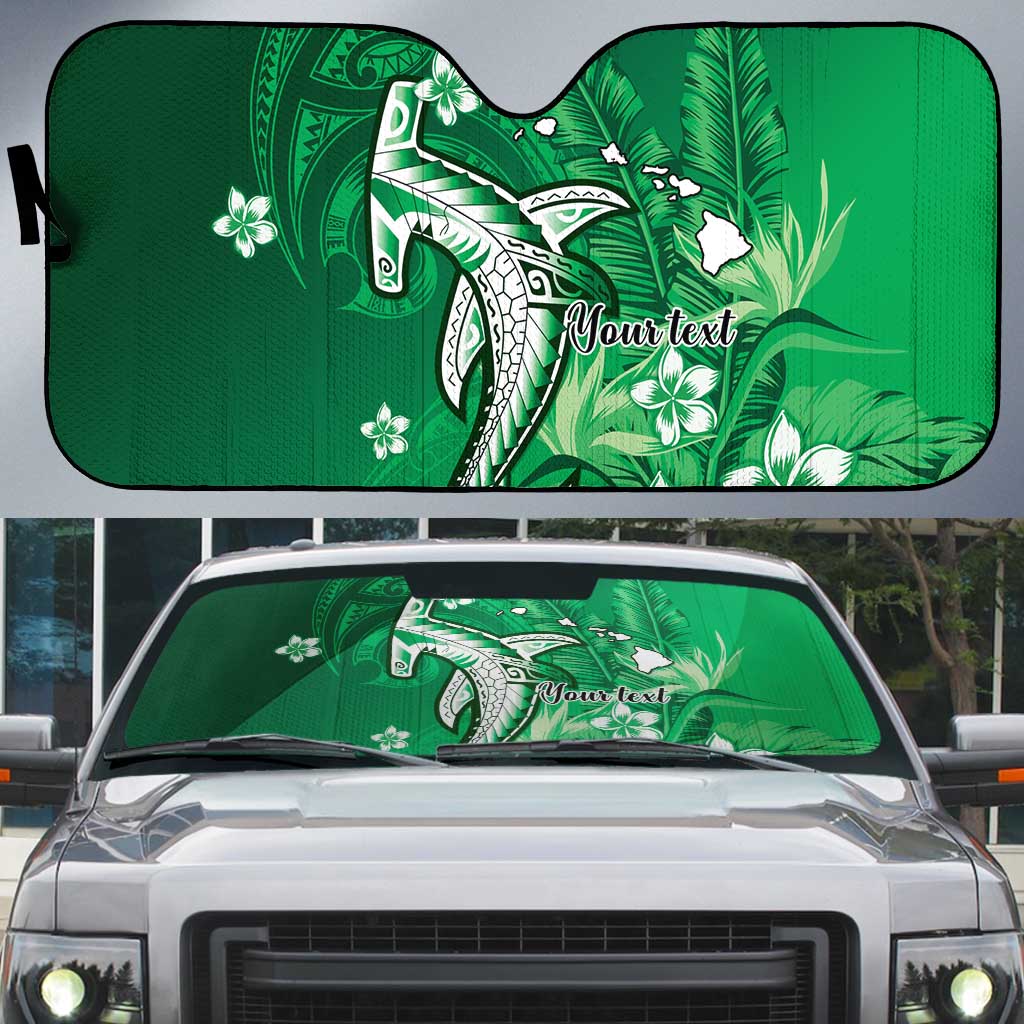 Personalized Hawaiian Maori Hammerhead Shark Auto Sun Shade Omaomao Plumeria LT9 Green - Polynesian Pride