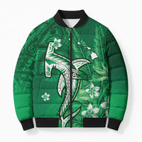 Personalized Hawaiian Maori Hammerhead Shark Bomber Puffer Jacket Omaomao Plumeria - Polynesian Pride