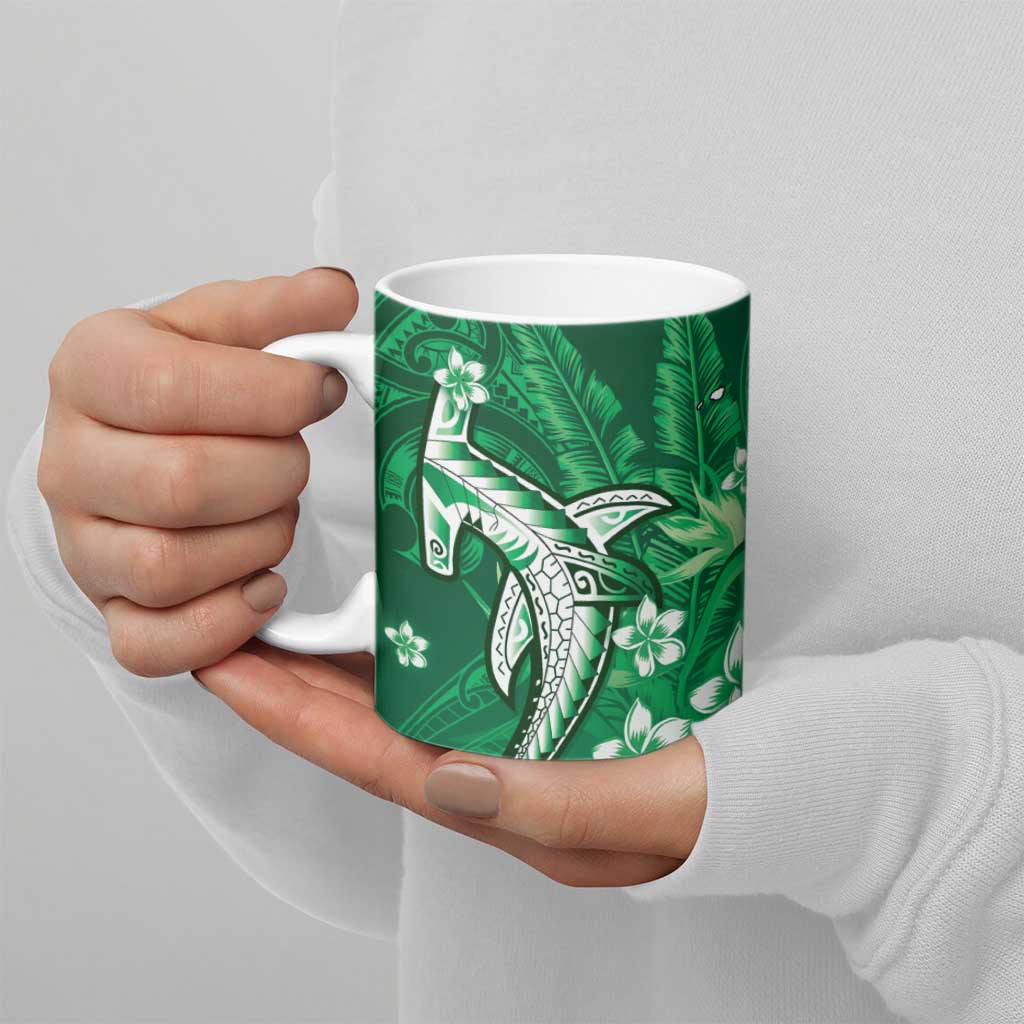 Personalized Hawaiian Maori Hammerhead Shark Ceramic Mug Omaomao Plumeria - Polynesian Pride
