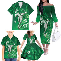 Personalized Hawaiian Maori Hammerhead Shark Family Matching Off The Shoulder Long Sleeve Dress and Hawaiian Shirt Omaomao Plumeria LT9 - Polynesian Pride