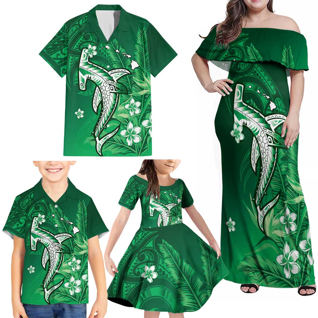 Personalized Hawaiian Maori Hammerhead Shark Family Matching Off Shoulder Maxi Dress and Hawaiian Shirt Omaomao Plumeria LT9 - Polynesian Pride