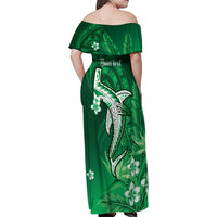 Personalized Hawaiian Maori Hammerhead Shark Family Matching Off Shoulder Maxi Dress and Hawaiian Shirt Omaomao Plumeria LT9 - Polynesian Pride