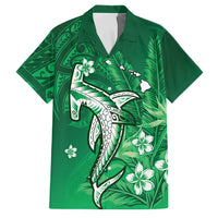 Personalized Hawaiian Maori Hammerhead Shark Family Matching Off Shoulder Short Dress and Hawaiian Shirt Omaomao Plumeria LT9 Dad's Shirt - Short Sleeve Green - Polynesian Pride